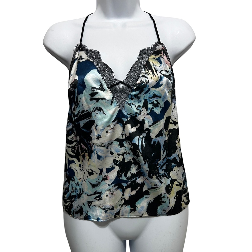 Victoria Secret Satin Lace Cami Slip Top S Blue Floral Y2K Coquette Indi Layer
